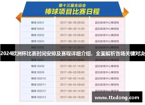 2024欧洲杯比赛时间安排及赛程详细介绍，全面解析各场关键对决