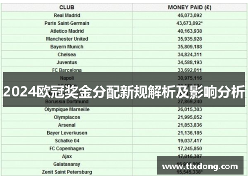 2024欧冠奖金分配新规解析及影响分析